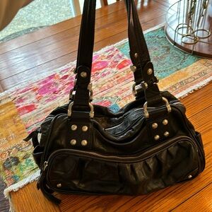 Black leather handbag by B Makowsky